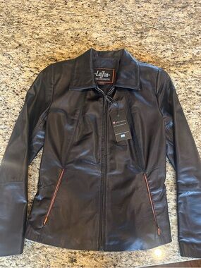 Laffon Women's Black Genuine Leather Zip Jacket